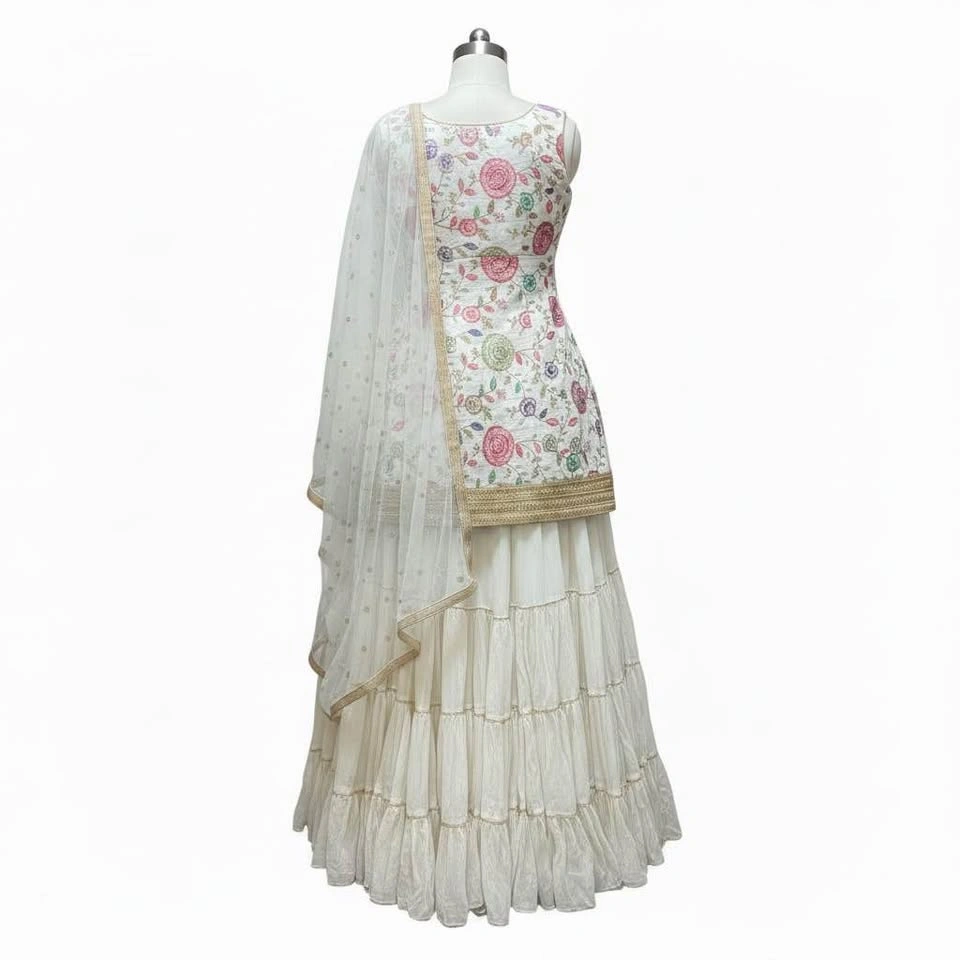 White Floral Embroidered Sharara Suit - photo 3