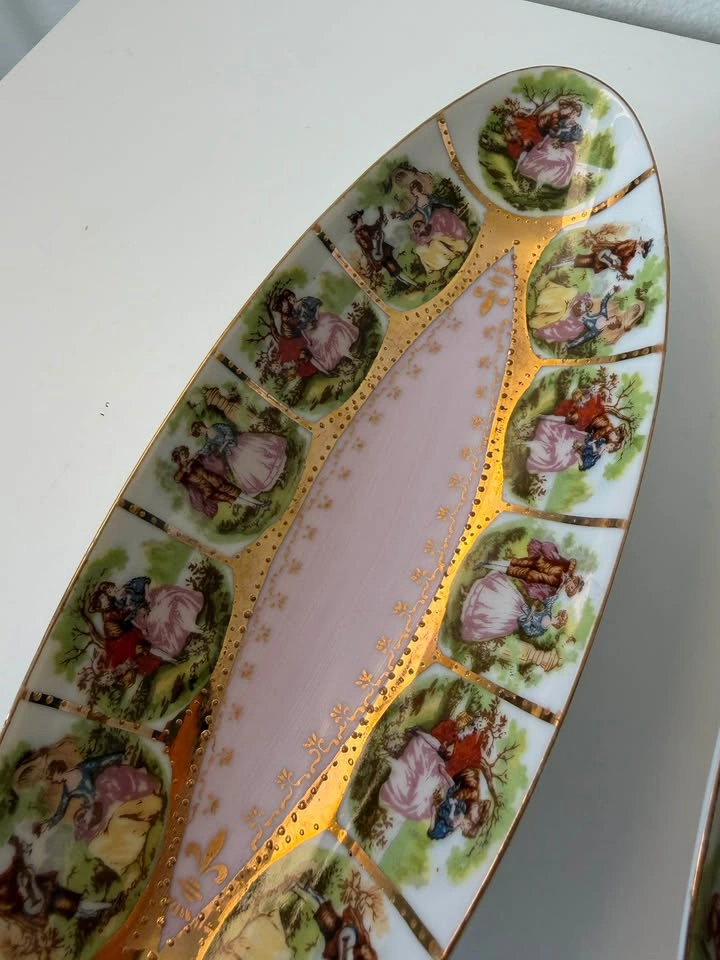 Vintage Arnart Porcelain Fragonard Courting Scene Dishes – Pair - photo 5