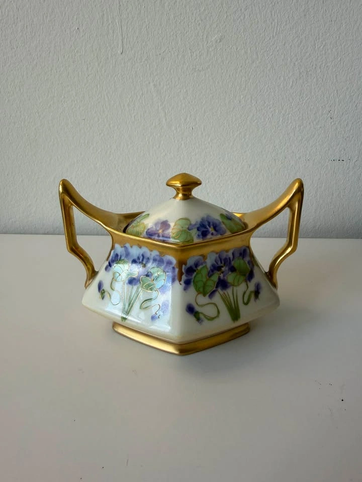 Antique T&V Limoges France Pickard Hand Painted Sugar Bowl & Cre - photo 2