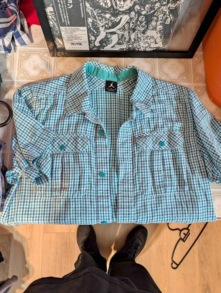 Nike Air Jordan Jumpman Plaid Button Up Short Sleeve Shirt