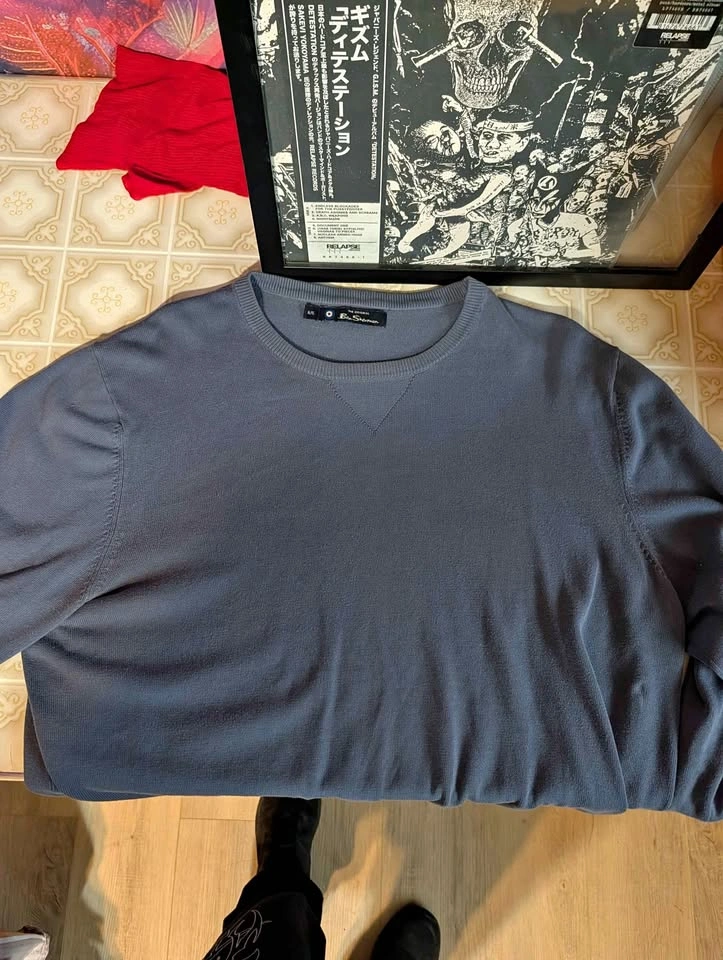 Ben Sherman Grey Crew Knit Pullover with V-Stitch Accent