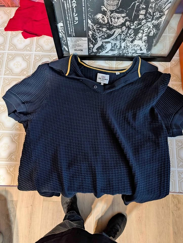 Ben Sherman Men's Knit Polo Shirt - Navy Blue - Size L