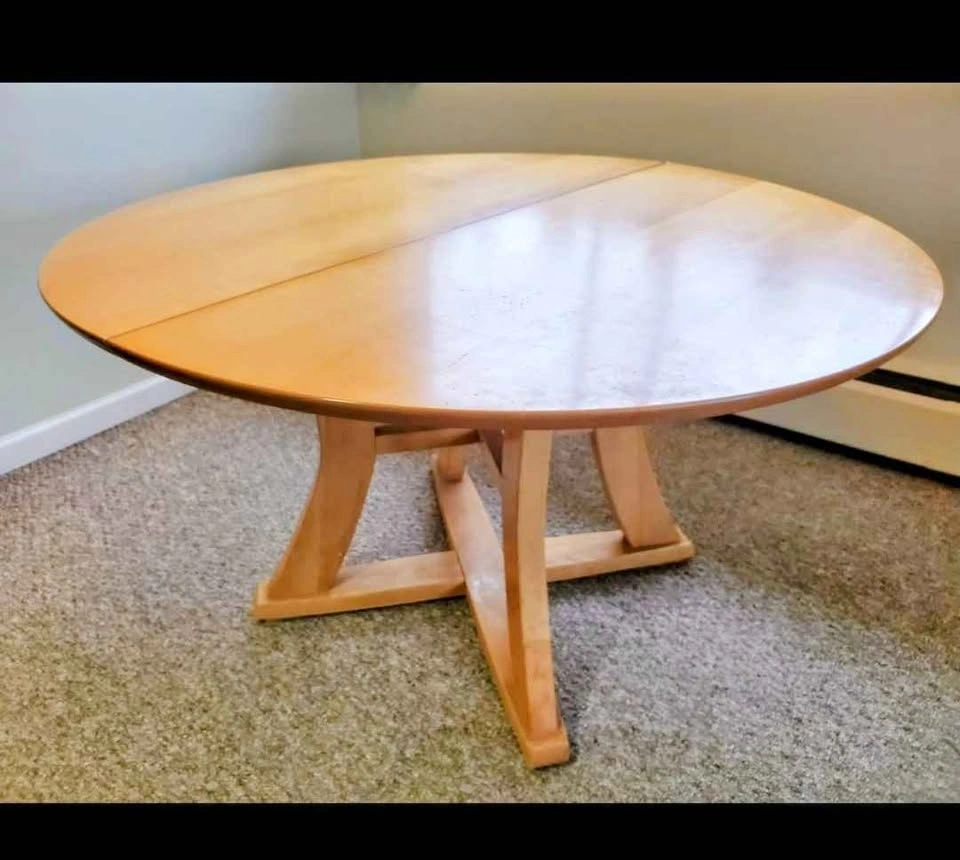 Round Wooden Dining Table with 4 Chairs and Extension Leaf - photo 2