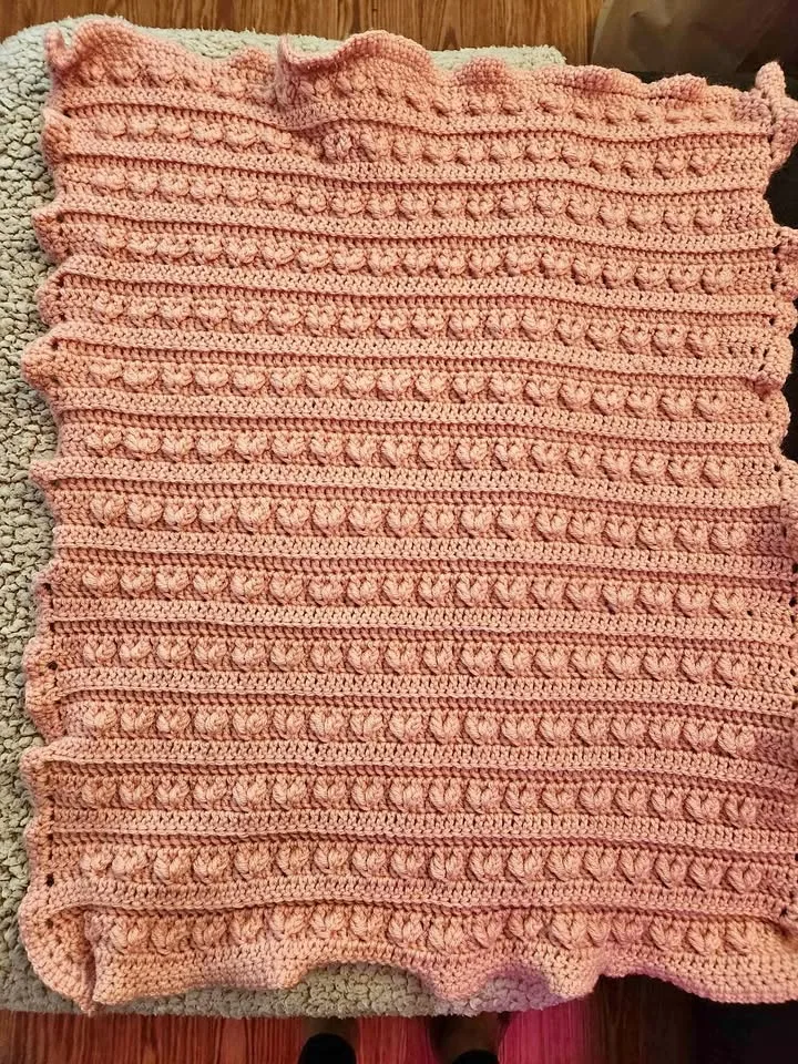 Hand crocheted heart baby blanket thumbnail