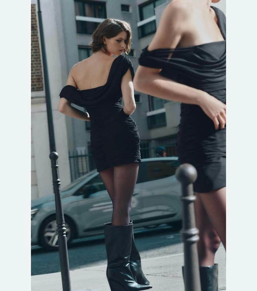 Zara Black Ruched Off-the-Shoulder Mini Dress - photo 3