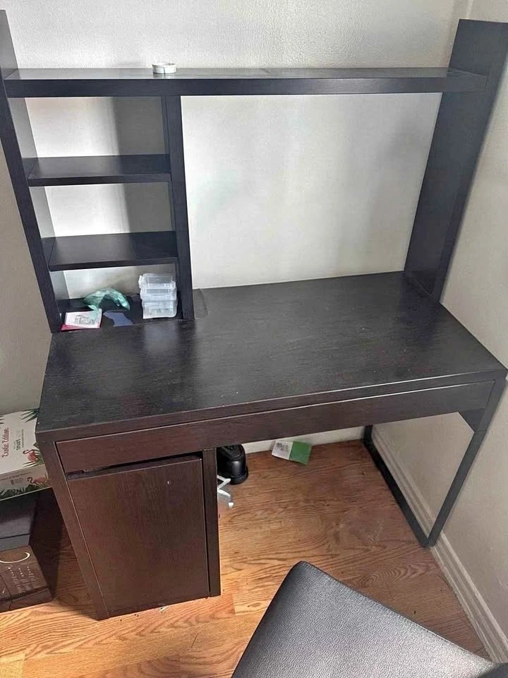 Desk with shelving on top