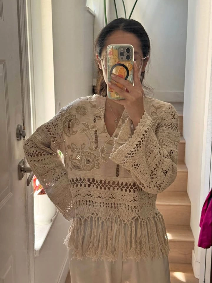 Zara Embroidered Crochet Tassels Fringe Top