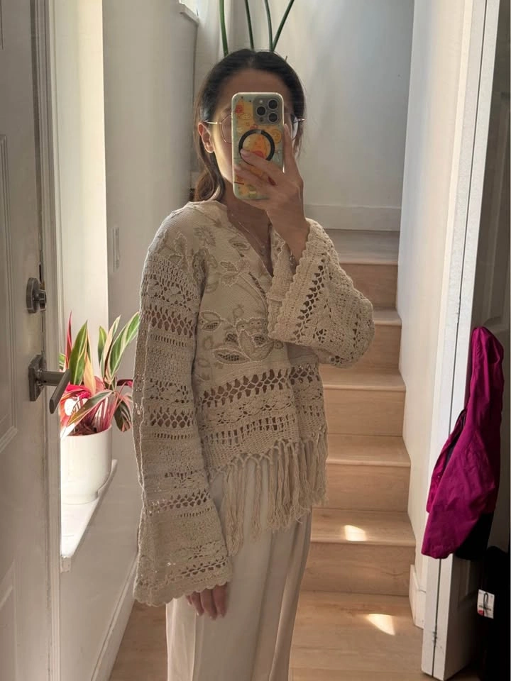 Zara Embroidered Crochet Tassels Fringe Top - photo 2