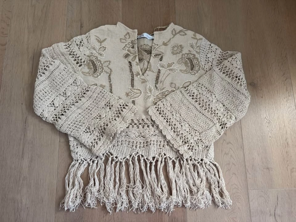 Zara Embroidered Crochet Tassels Fringe Top - photo 3