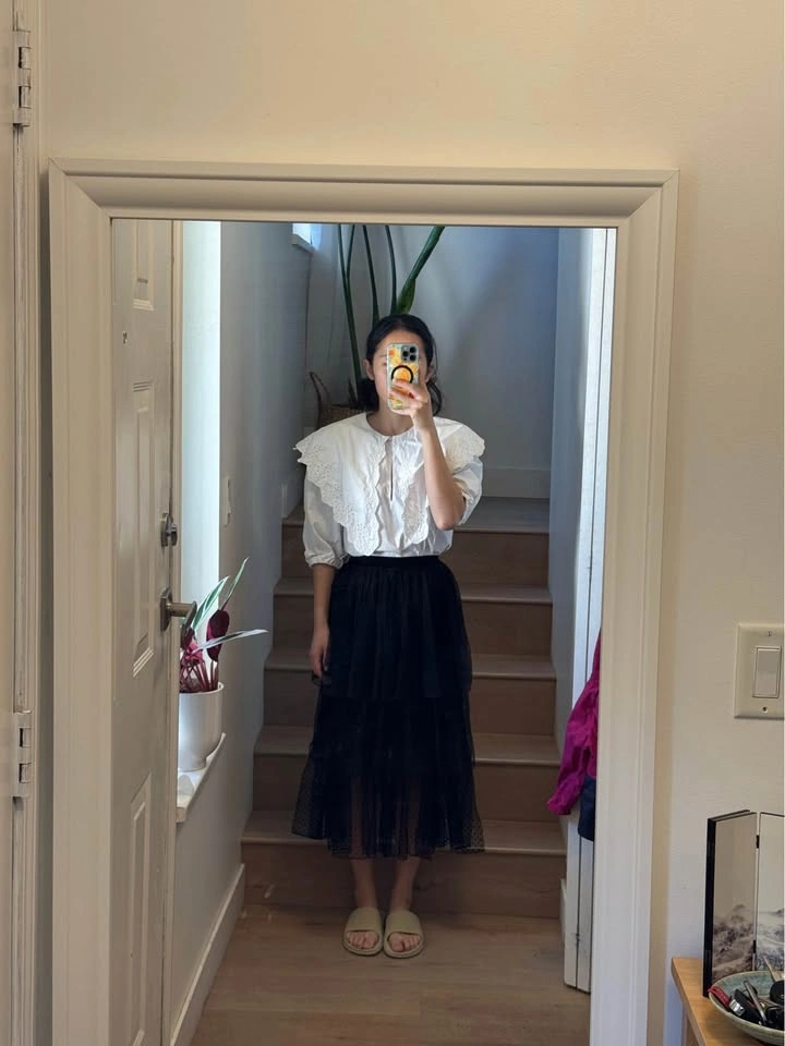 ZARA Black Polka Dot Tiered Tulle Midi Skirt - photo 2