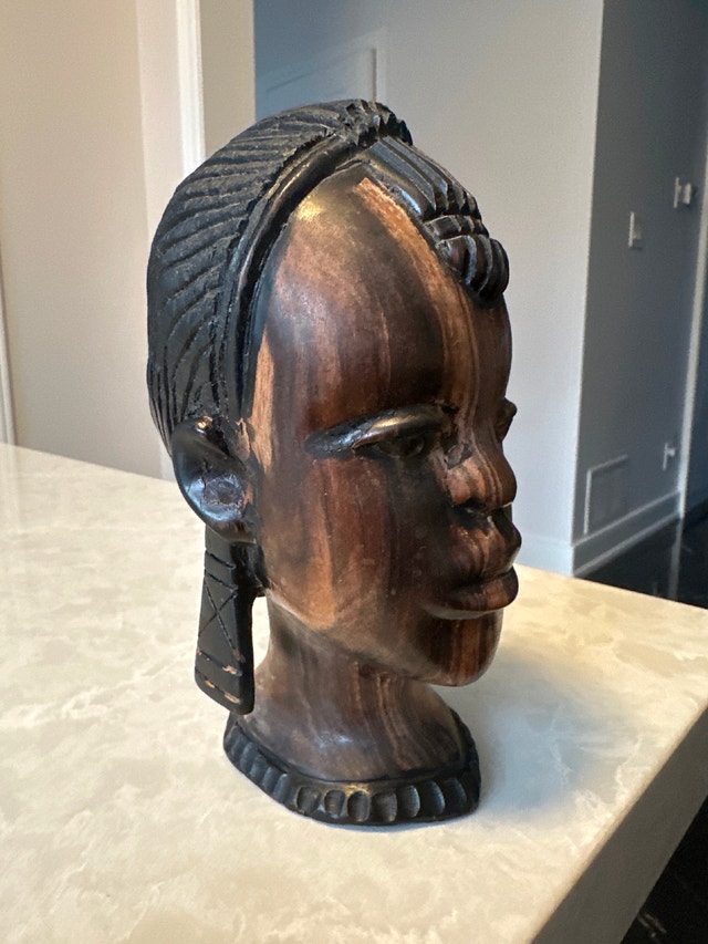 Vintage African ebony wood woman bust sculpture