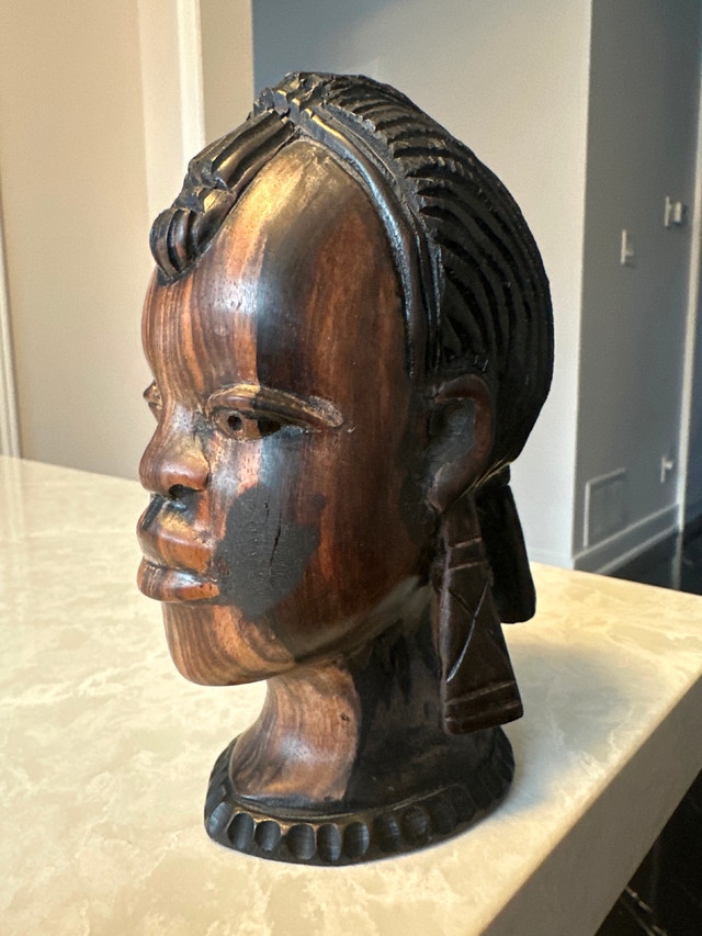 Vintage African ebony wood woman bust sculpture - photo 3