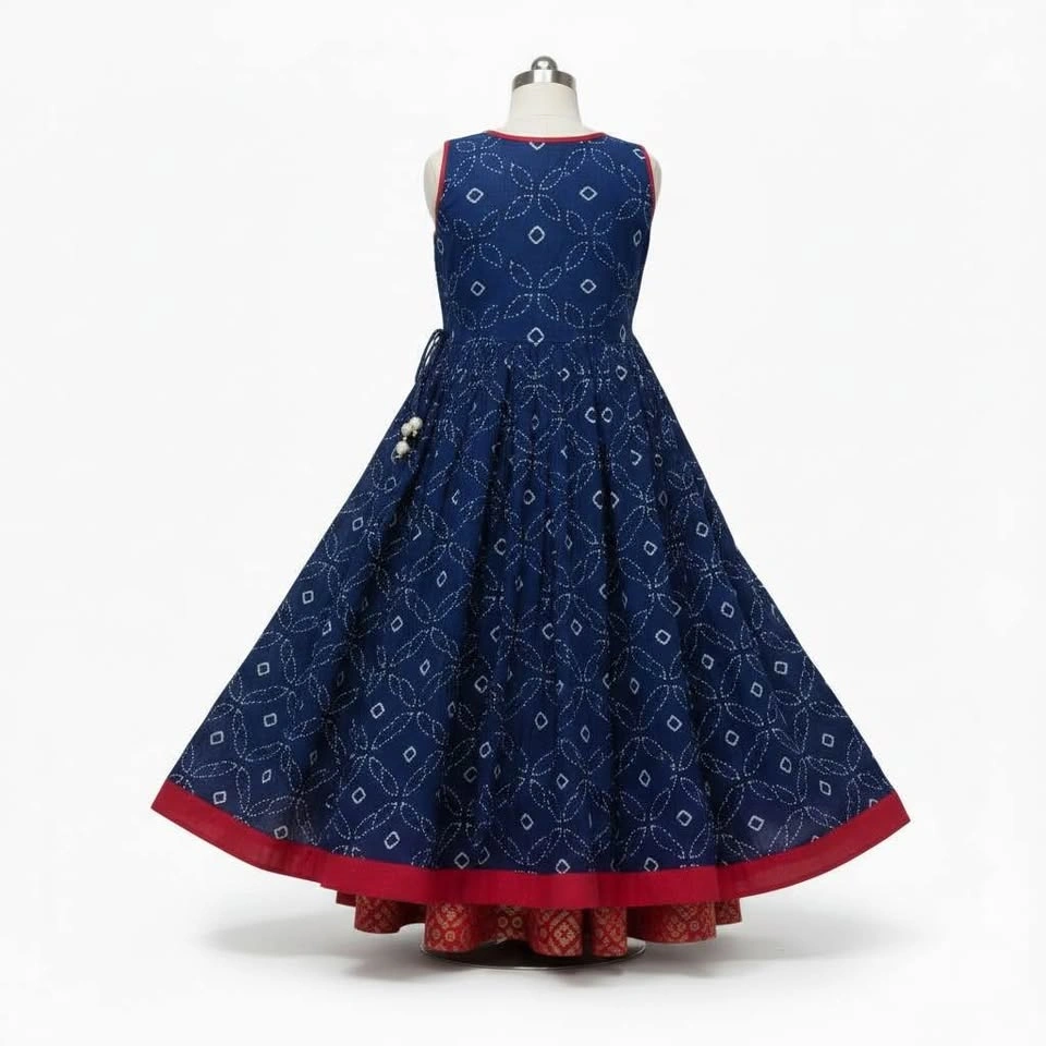 Girls Blue Bandhani Print Ethnic Dress with Red Border - photo 2