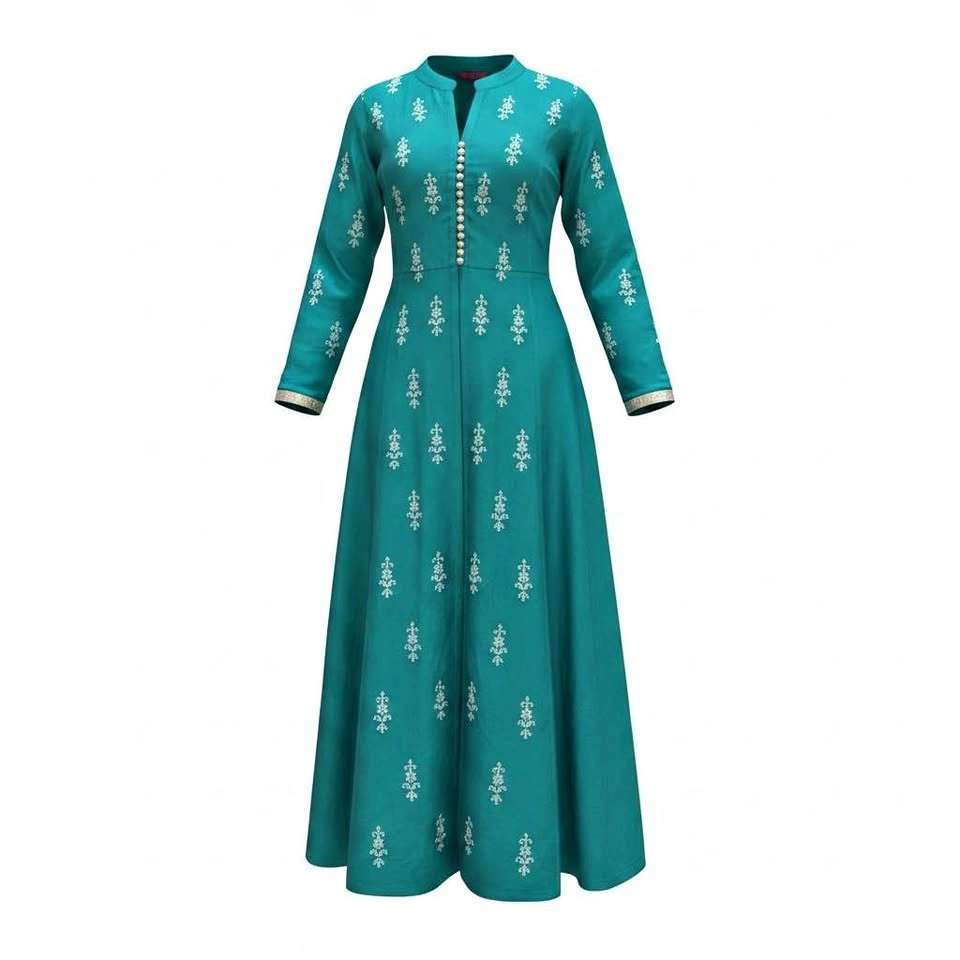 Teal Gold Foil Print Anarkali Kurta