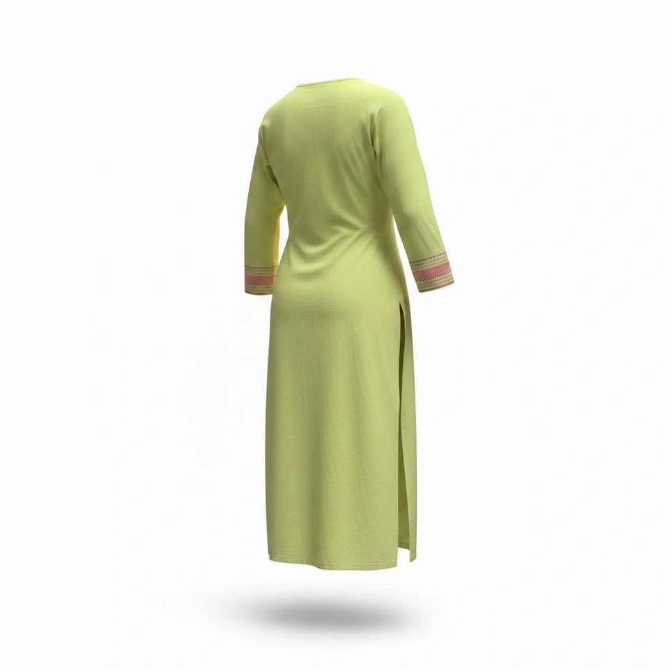 Lime Green Embroidered Cotton Kurti - photo 2