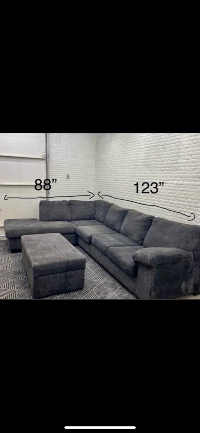 Large Grey Sectional + ottoman