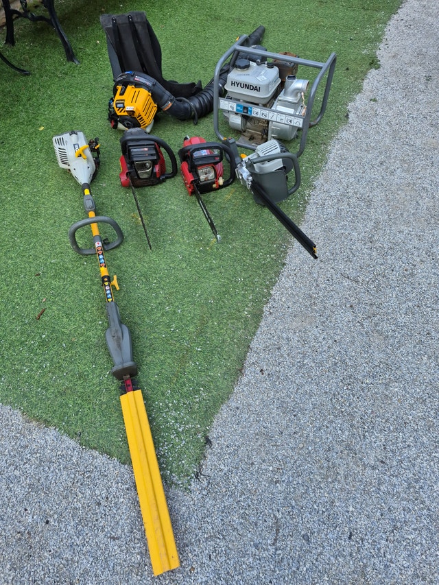 Gas Chain Saws, Trimmers, Water Pump, and Leaf Blower