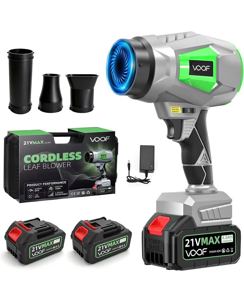 VOOF Cordless Leaf Blower 550 CFM 160 MPH - 2x 21V Batteries