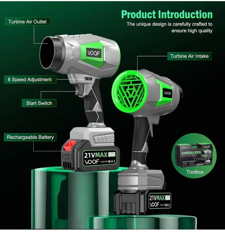VOOF Cordless Leaf Blower 550 CFM 160 MPH - 2x 21V Batteries - photo 5