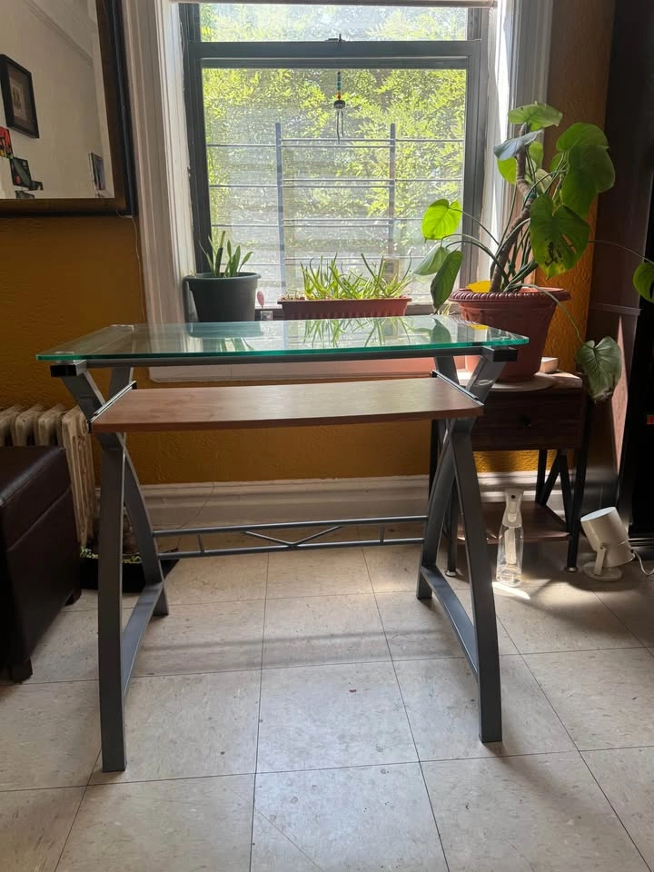 Compact Glass-Top Metal Table with Lower Shelf - photo 2