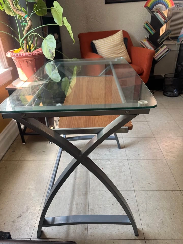 Compact Glass-Top Metal Table with Lower Shelf - photo 3