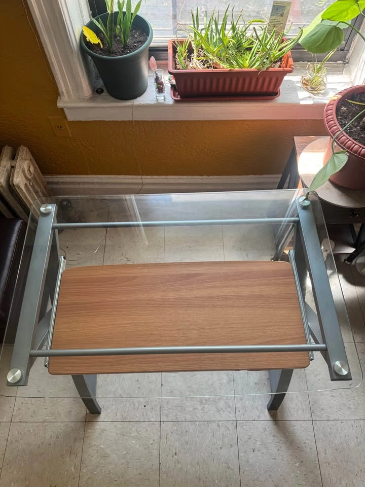 Compact Glass-Top Metal Table with Lower Shelf - photo 4