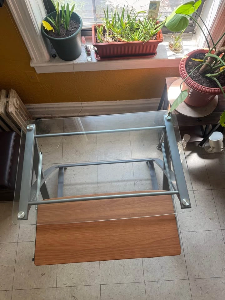 Compact Glass-Top Metal Table with Lower Shelf - photo 5