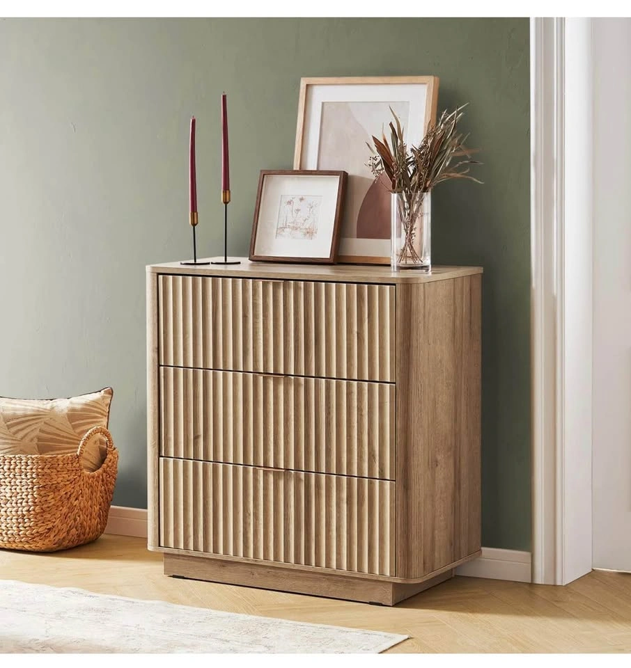 3 Drawer Fluted Wood Dresser - photo 2