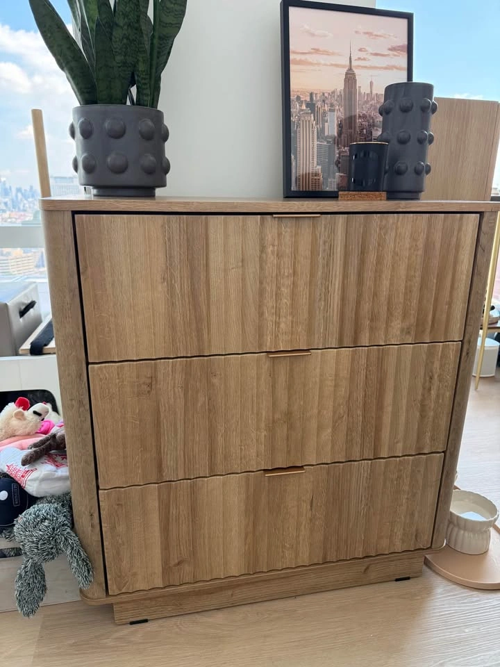 3 Drawer Fluted Wood Dresser - photo 3