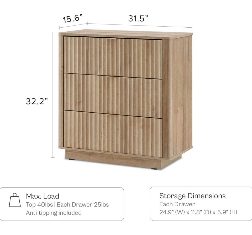 3 Drawer Fluted Wood Dresser - photo 5