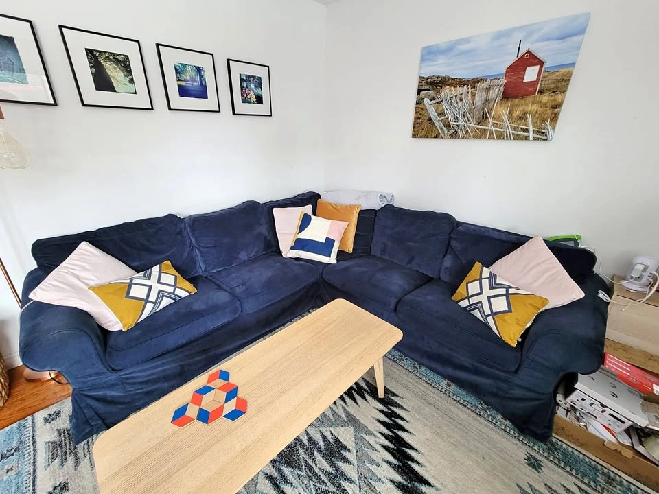 Ikea Ektorp Sofa with Navy and Red Slipcovers