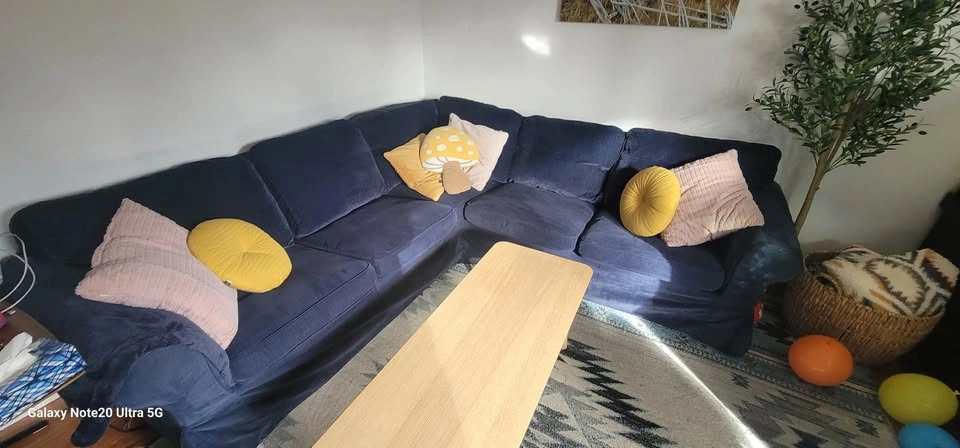Ikea Ektorp Sofa with Navy and Red Slipcovers - photo 2