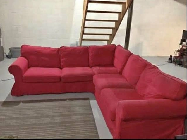 Ikea Ektorp Sofa with Navy and Red Slipcovers - photo 3