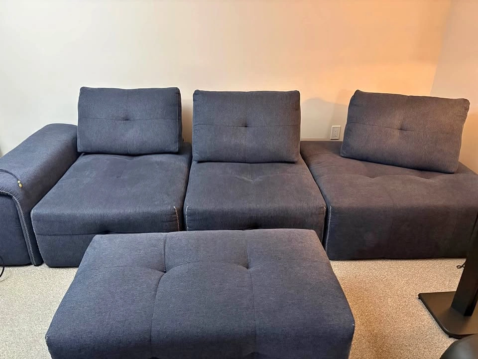 Blue Modular Sectional Sofa with Ottoman - Large 105 inch