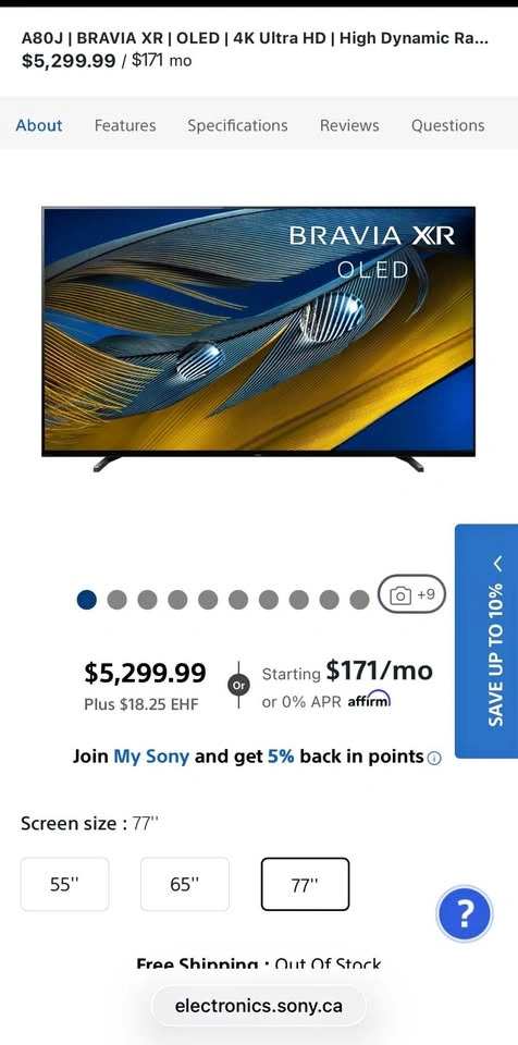 Sony OLED 77 inch model A80 J for sale