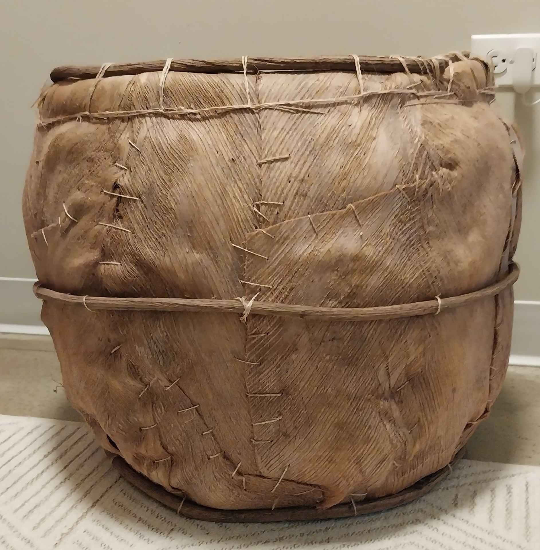 Primitive Hand-Woven Palm Bark Basket – Rustic Boho Decor