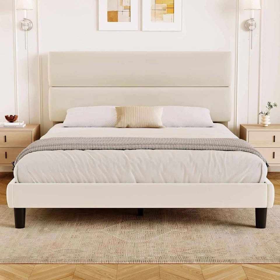 Brand New Queen Size Upholstered Platform Bed Frame (Beige/Cream - photo 2