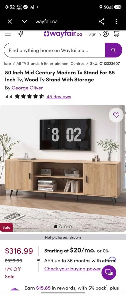 Brand New Mid-Century Modern TV Stand (Light Wood / Oak Finish)