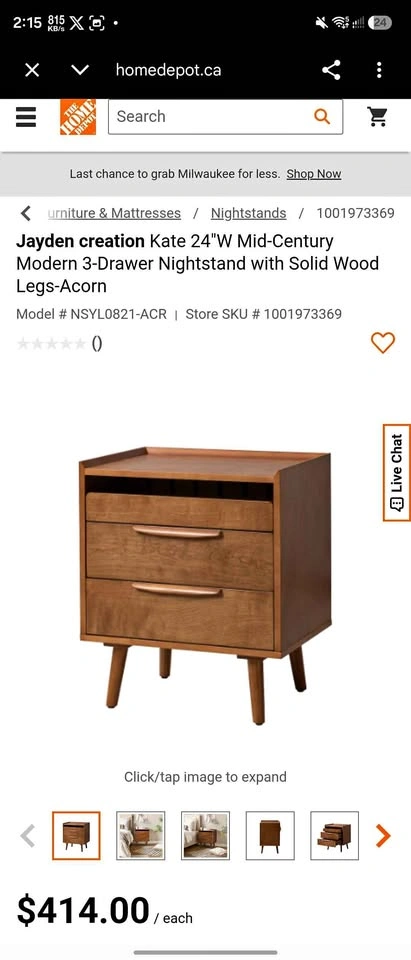 Kate Acorn Mid-century 3-Drawer 24 in. W Nightstand