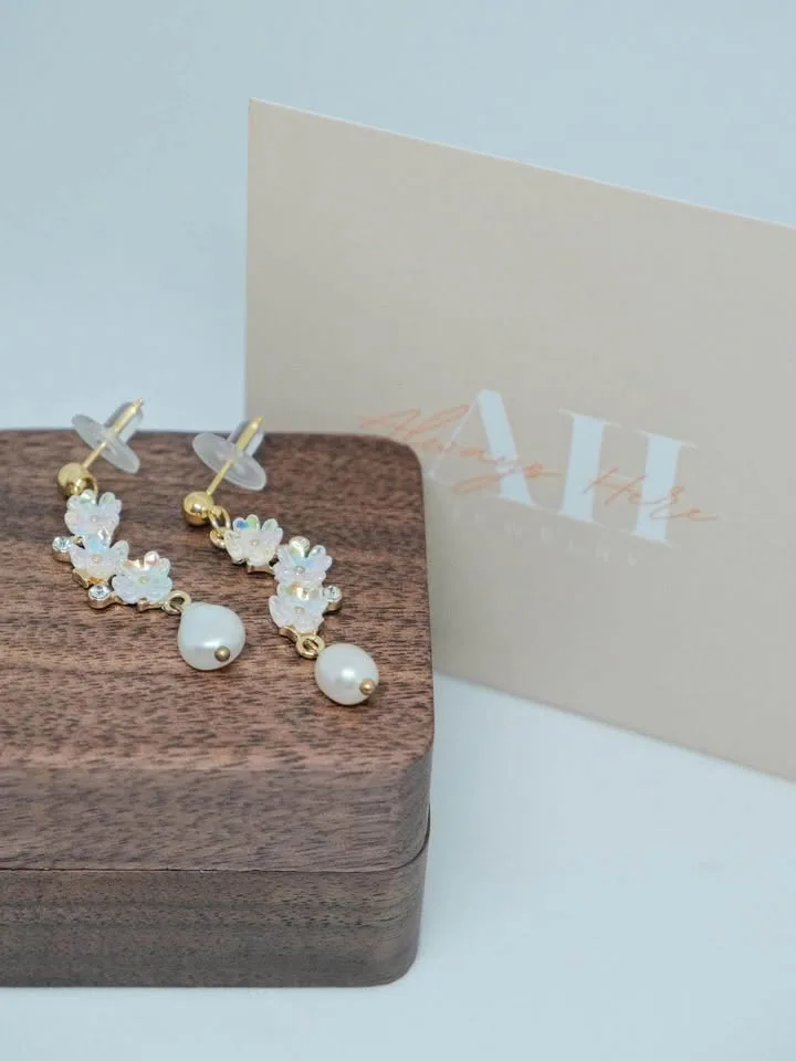 Iridescent floral baroque pearl drop earrings image indicator(2)