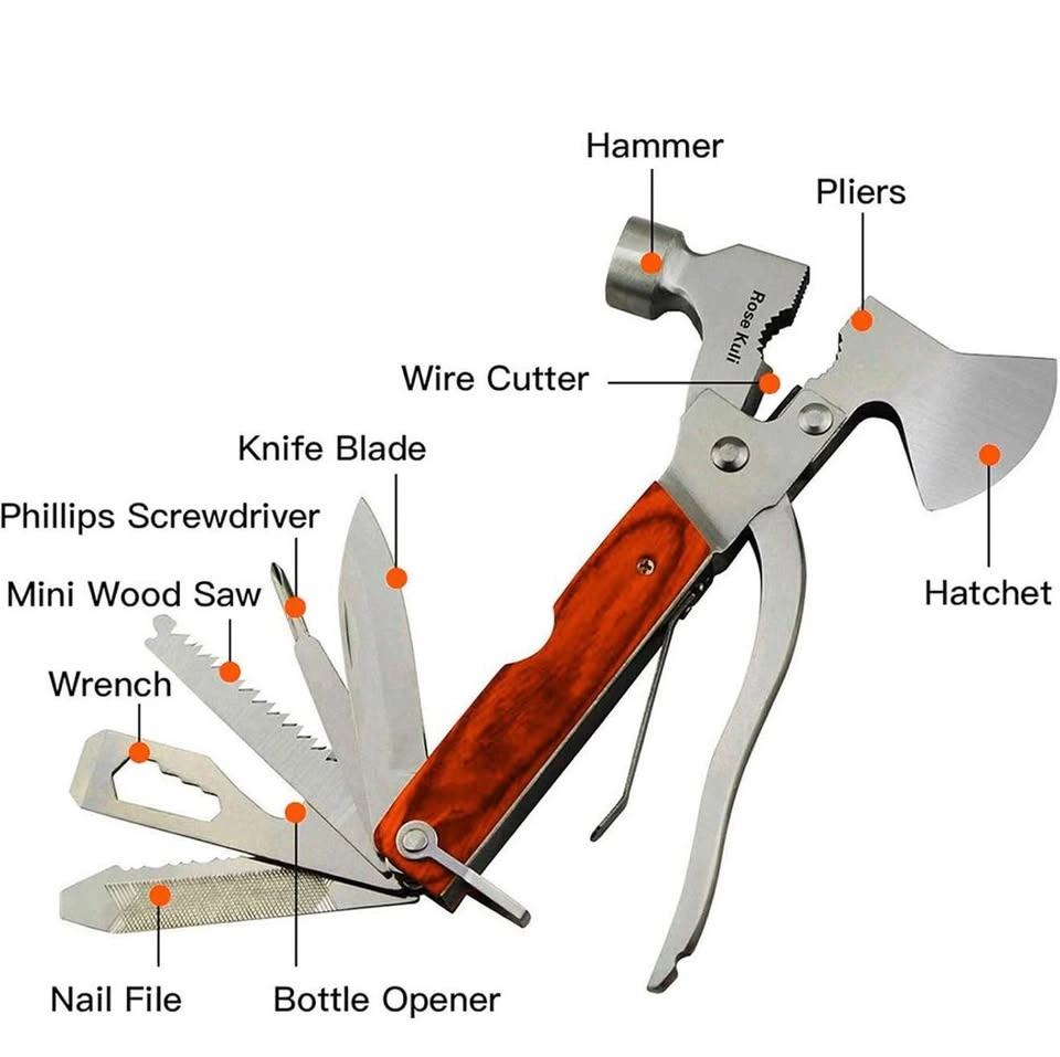 7” 18-in-1 Multitool Camping Axe Hammer, Multi Tool with Plier, - photo 3