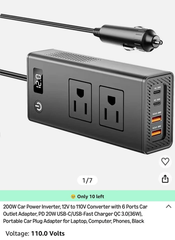 200W Car Power Inverter, 12V to 110V Converter - photo 2