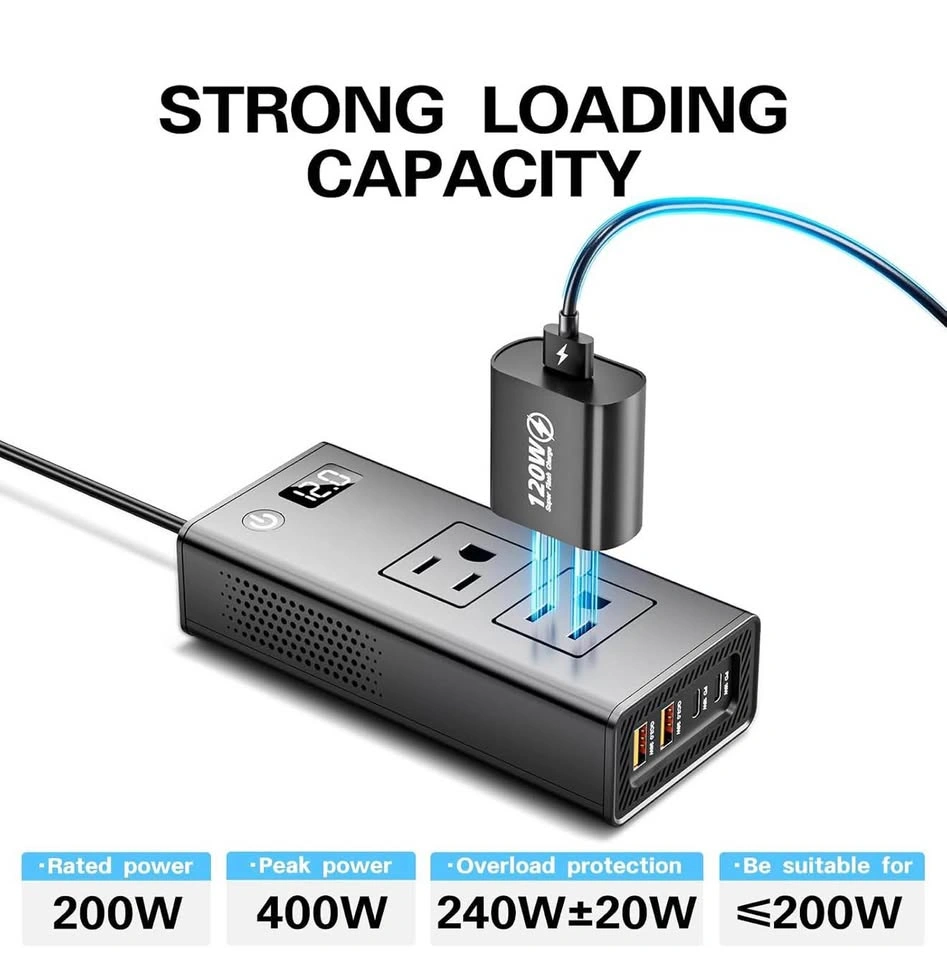 200W Car Power Inverter, 12V to 110V Converter - photo 5