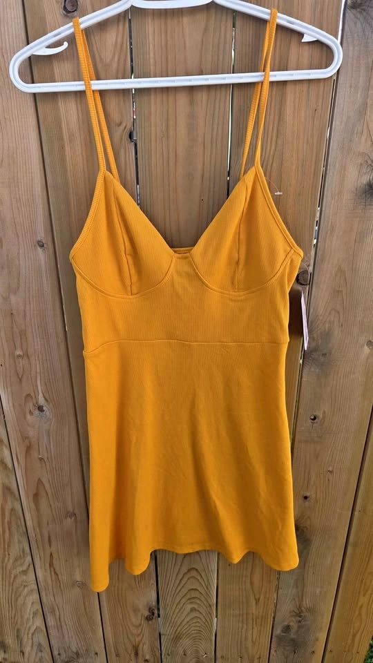 Women's Mini Knit Skater Dress - Gold Wild Fable Size M NWT