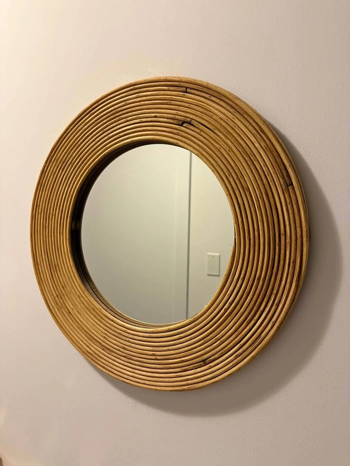 Round Rattan Accent Mirror Small Medium