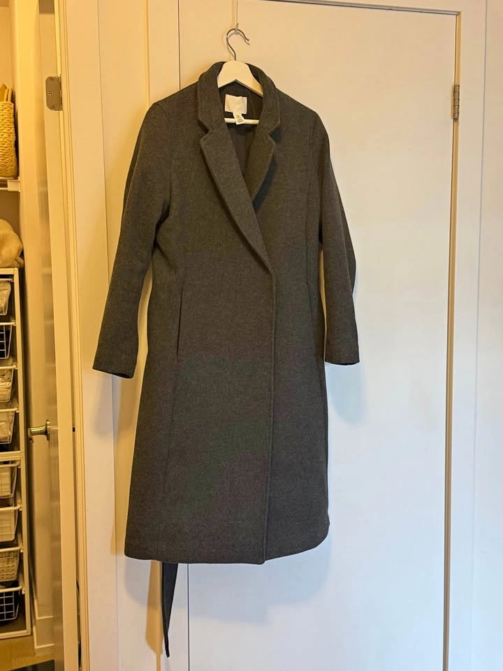 H&M Grey Charcoal Belted Long Coat