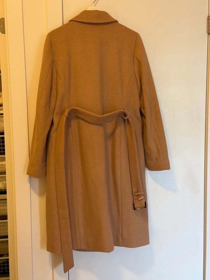 RW&CO Long Quilted Wool Coat with Belt Tan Beige Camel - photo 2