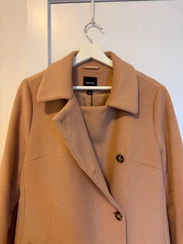 RW&CO Long Quilted Wool Coat with Belt Tan Beige Camel - photo 4