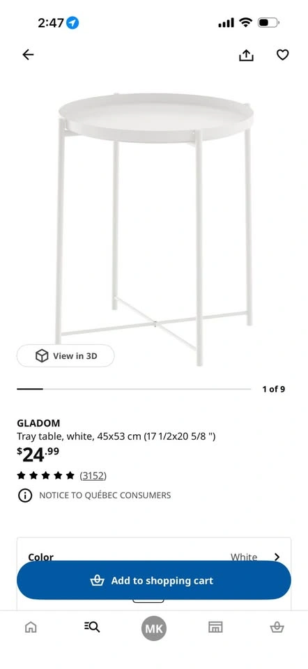 IKEA GLADOM Tray Table in White - photo 2