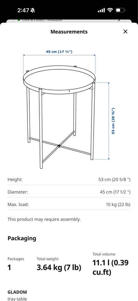 IKEA GLADOM Tray Table in White - photo 3